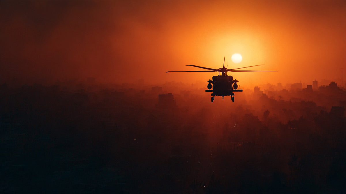 A C-130 over the coast at sunset